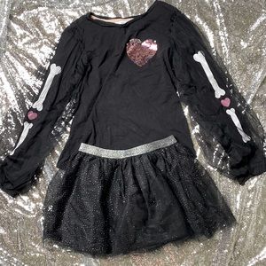 H&M Girl’s (toddler) Black Sequin & Mesh Skeleton Sleeve Shirt & Tutu